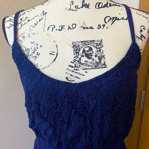 Allison Brittney Navy Lace Thin Straps Long Dress Size L
